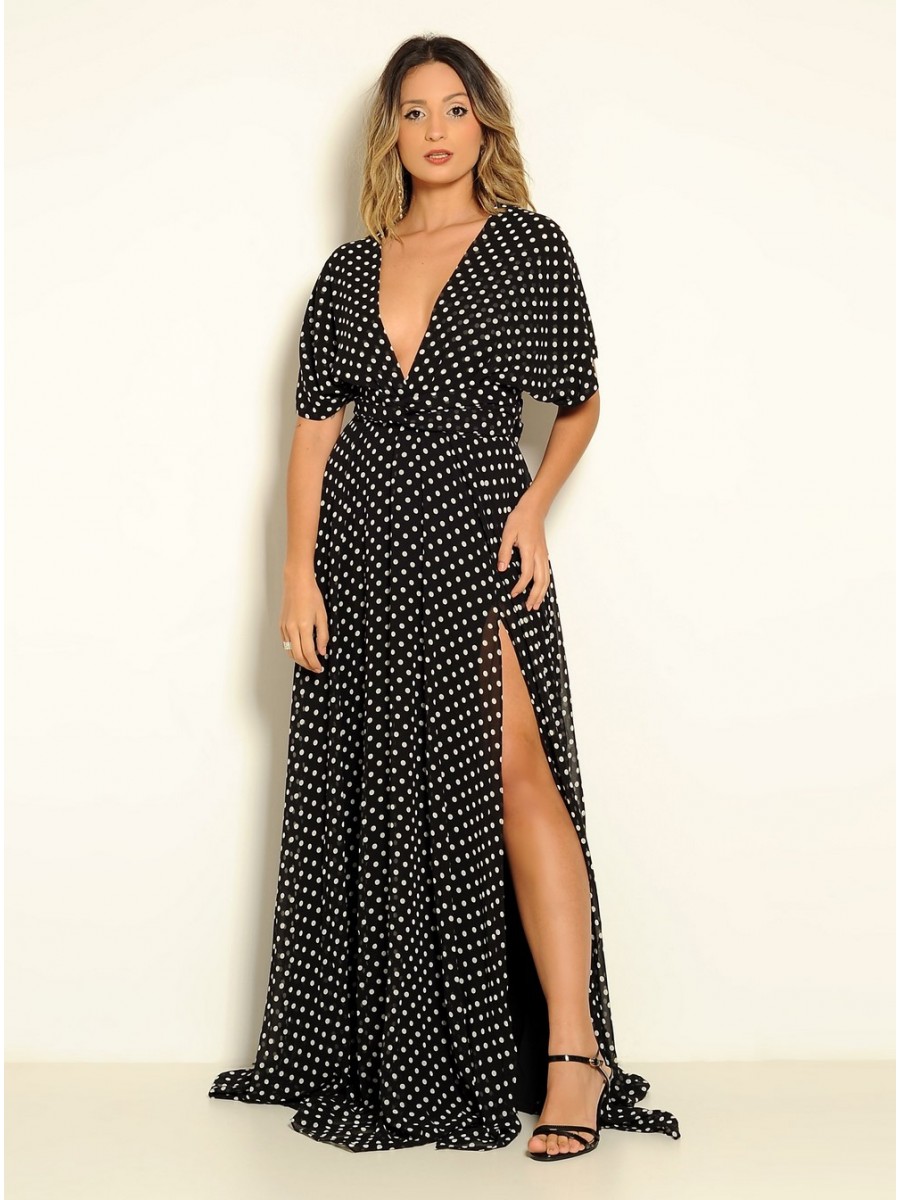 VESTIDO LONGO MULTIFORMA POÁ PRETO CÓDIGO 015 