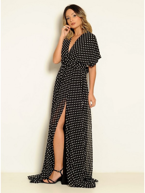 VESTIDO LONGO MULTIFORMA POÁ PRETO CÓDIGO 015 