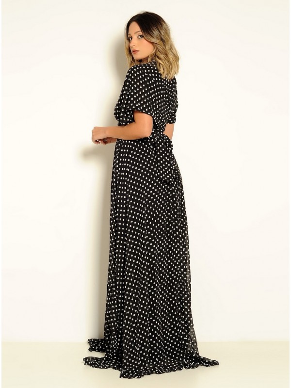 VESTIDO LONGO MULTIFORMA POÁ PRETO CÓDIGO 015 