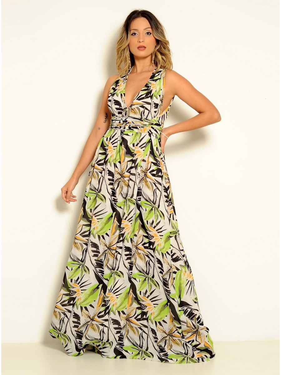VESTIDO CÓDIGO ESTAMPA VERDE FLORAL 020