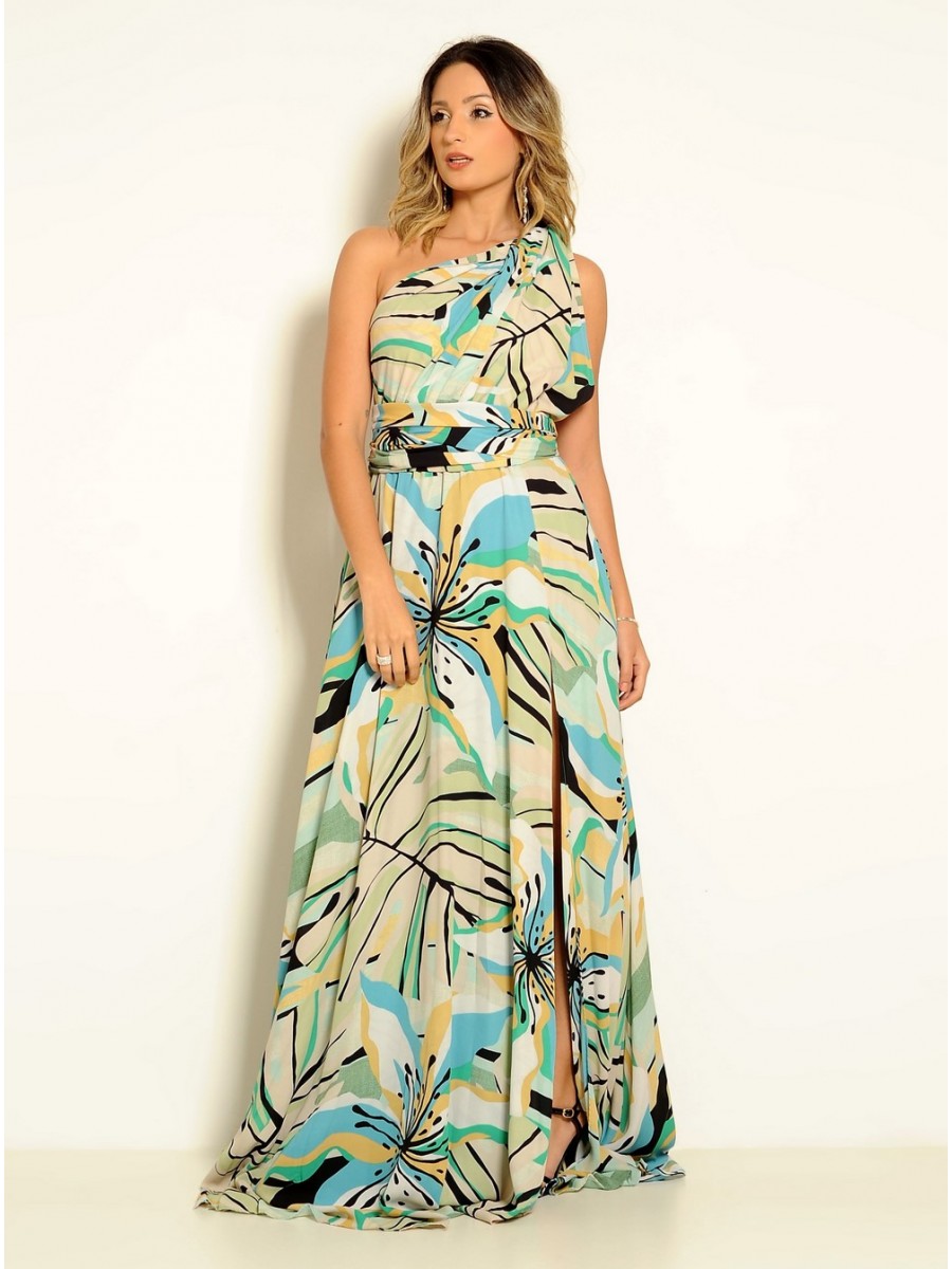 VESTIDO LONGO MULTIFORMA ESTAMPADO VERDE  CÓDIGO 019