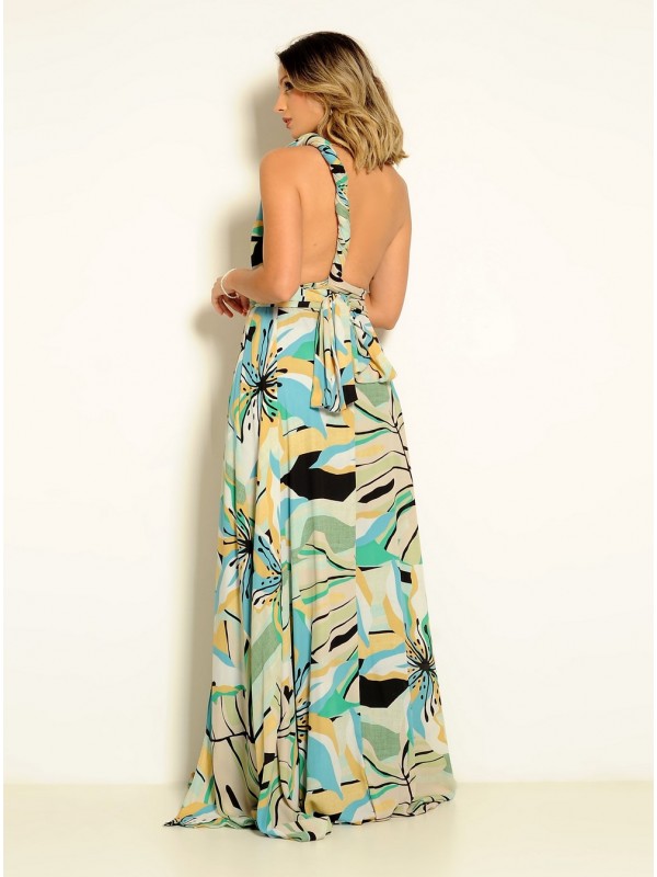 VESTIDO LONGO MULTIFORMA ESTAMPADO VERDE  CÓDIGO 019
