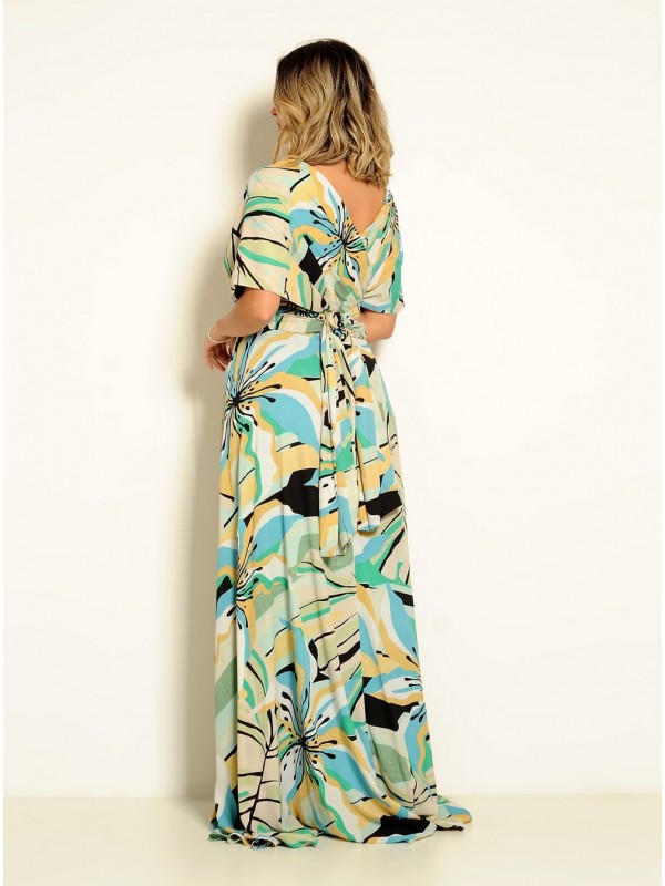 VESTIDO LONGO MULTIFORMA ESTAMPADO VERDE  CÓDIGO 019