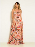 VESTIDO LONGO MULTIFORMA ESTAMPADO ROSA  CÓDIGO 019 