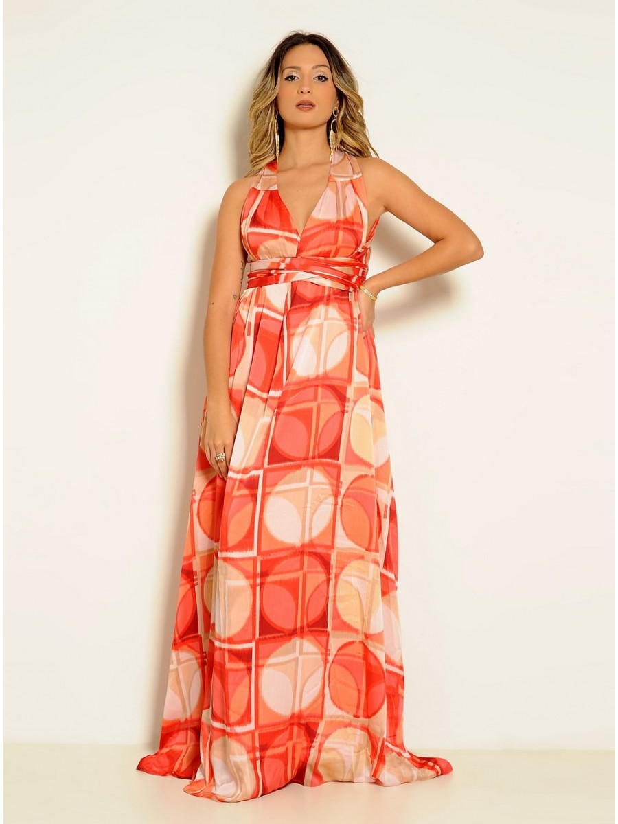 VESTIDO LONGO ESTAMPA CORAL CÓDIGO 020