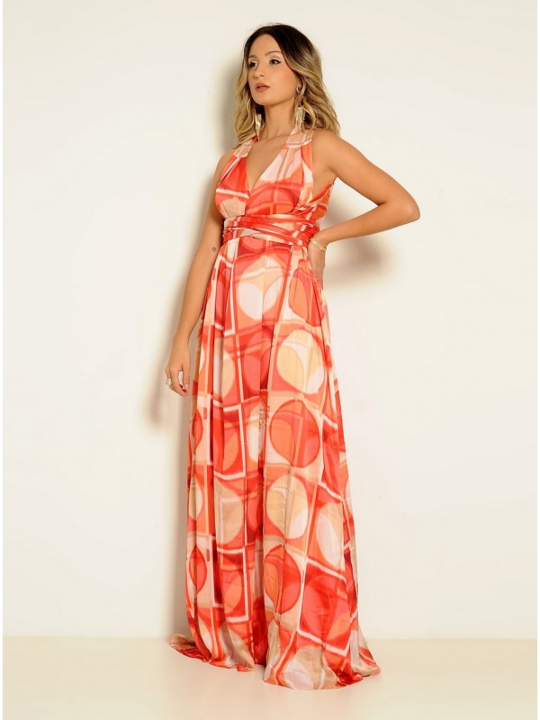 VESTIDO LONGO ESTAMPA CORAL CÓDIGO 020