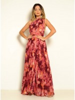 VESTIDO LONGO MULTIFORMA CORAL FLORAL CÓDIGO 020 