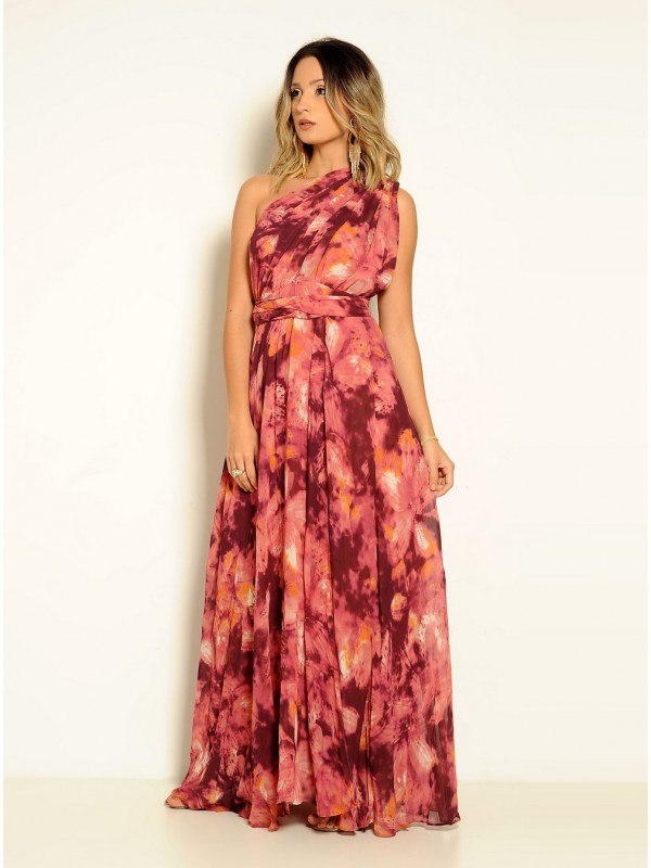 VESTIDO LONGO MULTIFORMA CORAL FLORAL CÓDIGO 020 