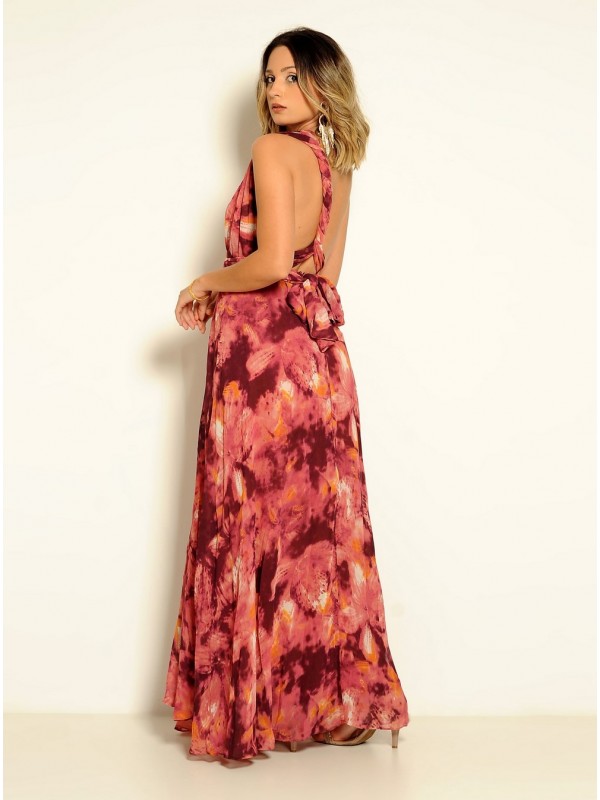 VESTIDO LONGO MULTIFORMA CORAL FLORAL CÓDIGO 020 