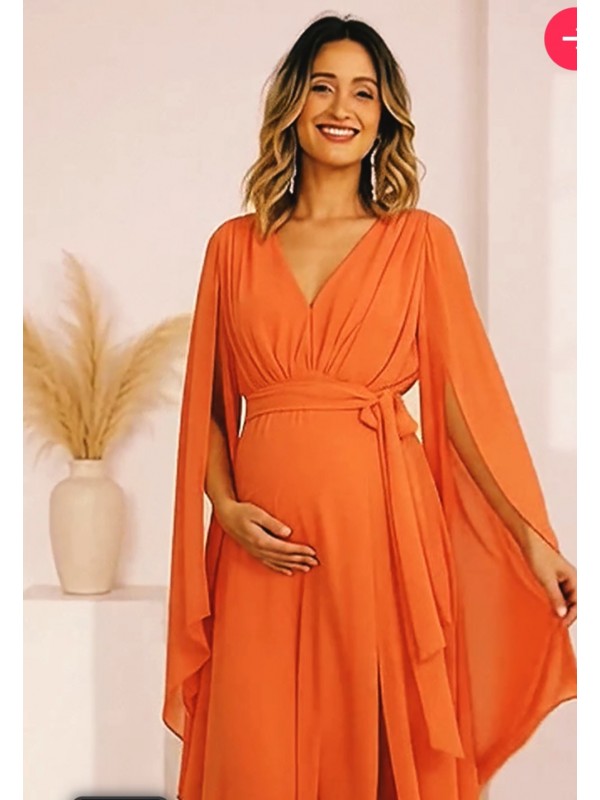 VESTIDO LONGO GESTANTE  MANGA CAPA CÓDIGO 028  