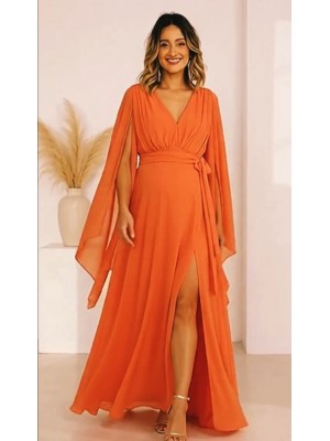 VESTIDO LONGO GESTANTE  MANGA CAPA CÓDIGO 028  