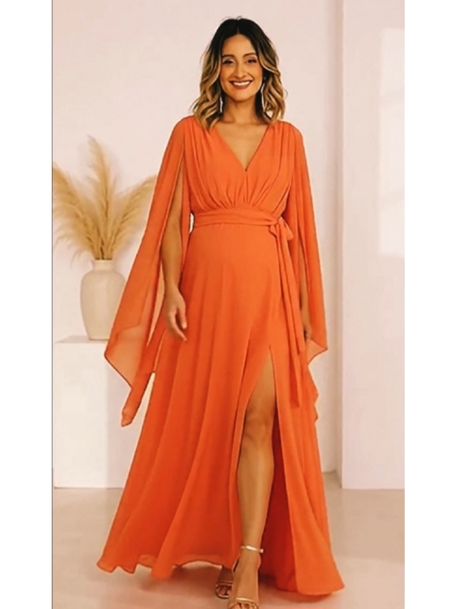 VESTIDO LONGO GESTANTE  MANGA CAPA CÓDIGO 028  